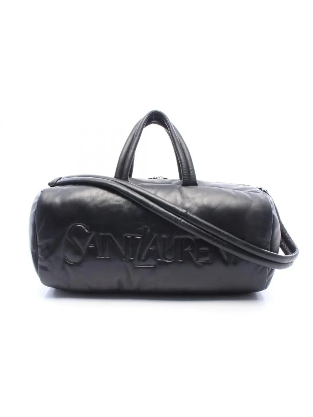 Saint Laurent Paris Boston Bag Wide Logo Puffer Black Leather